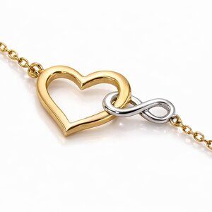 10k Two‑Tone Infinity Heart Necklace, Rhodium Accents, 2.30g
